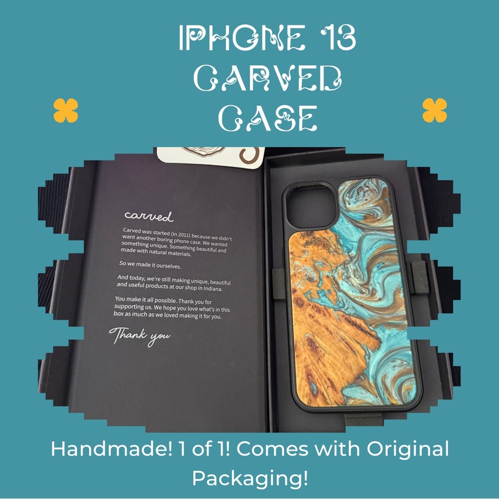Blue and Brown Carved iPhone 13 Case with Intricate Design